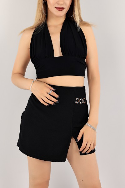 Siyah Bel ve Boyun Bağlamalı Sendy Bluz 117835