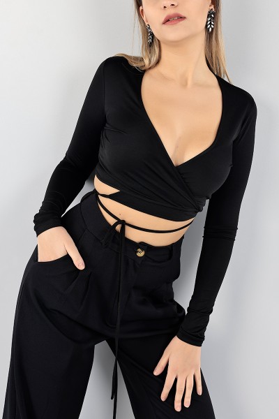Siyah Belden Bağlamalı Bluz 96086