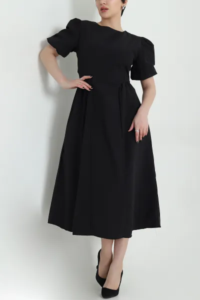 siyah-belden-baglamali-poplin-kadin-elbise-454993
