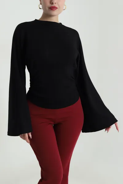 Siyah Belden Oturtmalı Modal Kadın Bluz 491645