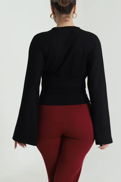 Siyah Belden Oturtmalı Modal Kadın Bluz 491645