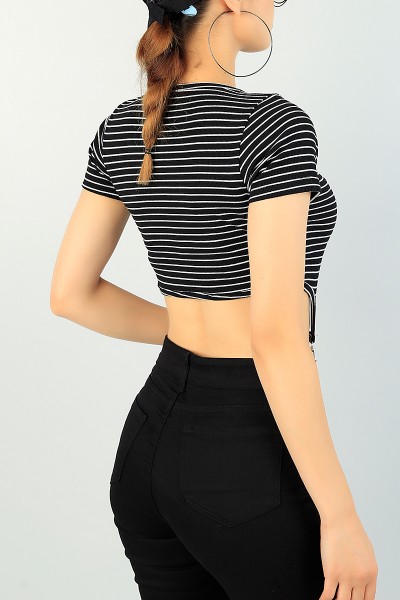 Siyah Beli Çengelli Çizgili Body 71318