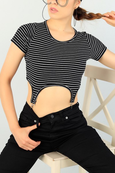 Siyah Beli Çengelli Çizgili Body 71318