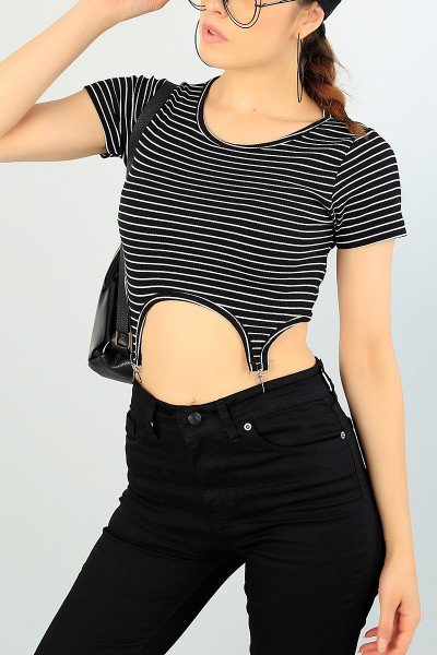 Siyah Beli Çengelli Çizgili Body 71318