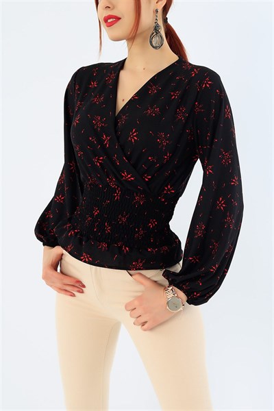 Siyah Beli Gipeli Desenli Bluz 31762