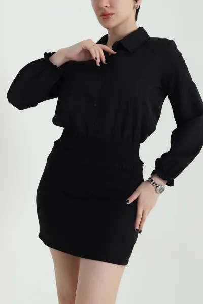 Siyah Beli Gipeli Poplin Kadın Gömlek Bluz 456830