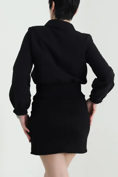 Siyah Beli Gipeli Poplin Kadın Gömlek Bluz 456830