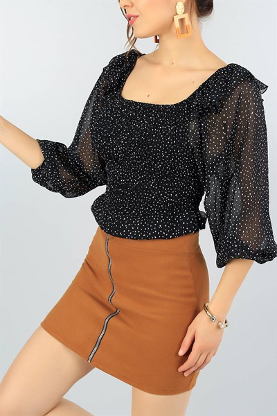 Siyah Beli Gipeli Şifon Bluz 41091