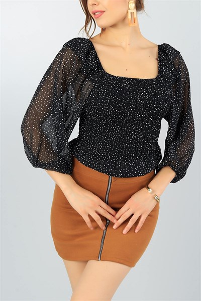 Siyah Beli Gipeli Şifon Bluz 41091
