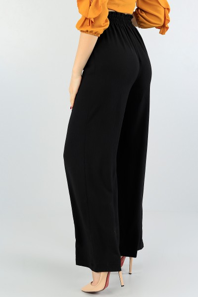 Siyah Beli Lastikli Bayan Bol Paça Pantolon 59178