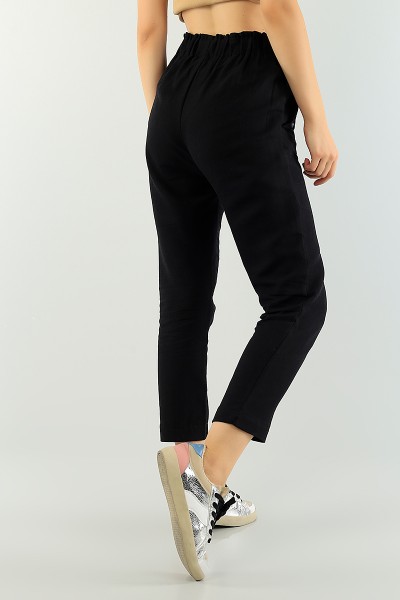 Siyah Beli Lastikli Bayan İnce Gabardin Pantolon 75082