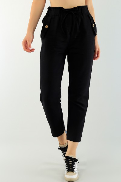 Siyah Beli Lastikli Bayan İnce Gabardin Pantolon 75082