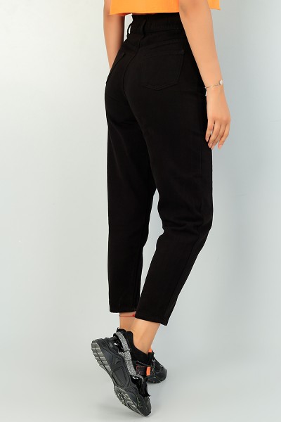 Siyah Beli Lastikli Bayan Mom Kot Pantolon 73083