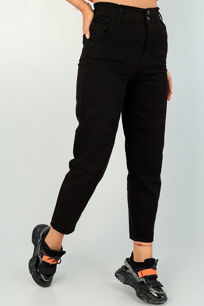 Siyah Beli Lastikli Bayan Mom Kot Pantolon 73083