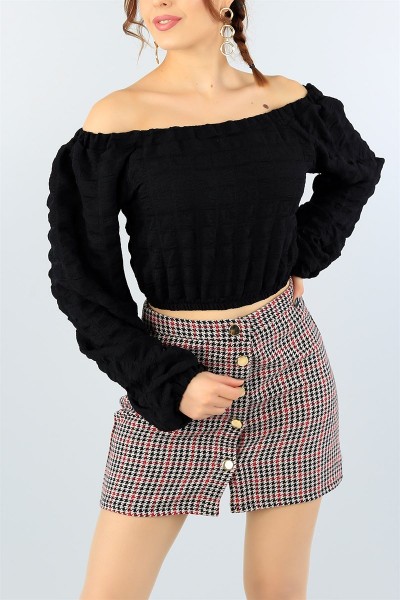 Siyah Beli Lastikli Bluz 44486