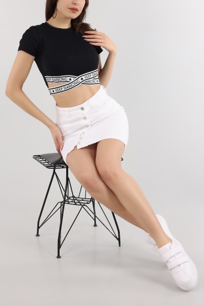 Siyah Beli Lastikli Crop Üst 166395