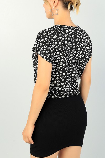 Siyah Beli Lastikli Desenli Bluz 70572