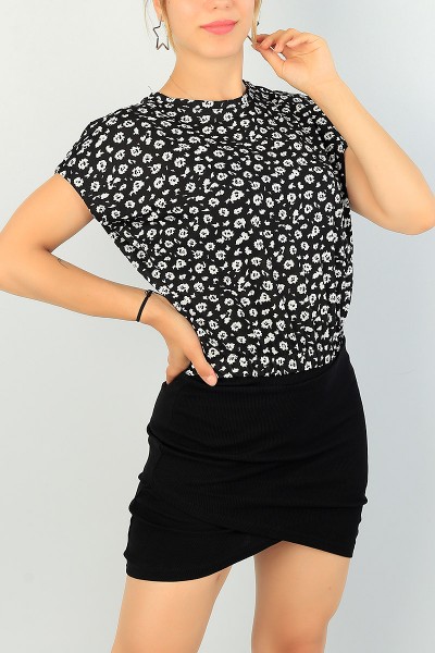 Siyah Beli Lastikli Desenli Bluz 70572
