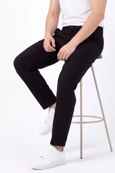 Siyah Beli Lastikli Double Kumaş Erkek Pantolon 472193