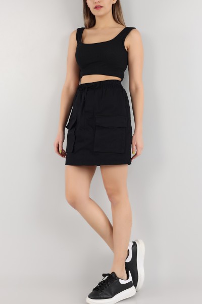 Siyah Beli Lastikli Gabardin Etek 166967