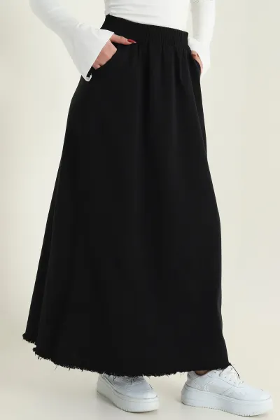 Siyah Beli Lastikli Gabardin Kadın Etek 428733