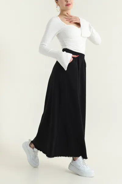 Siyah Beli Lastikli Gabardin Kadın Etek 428733