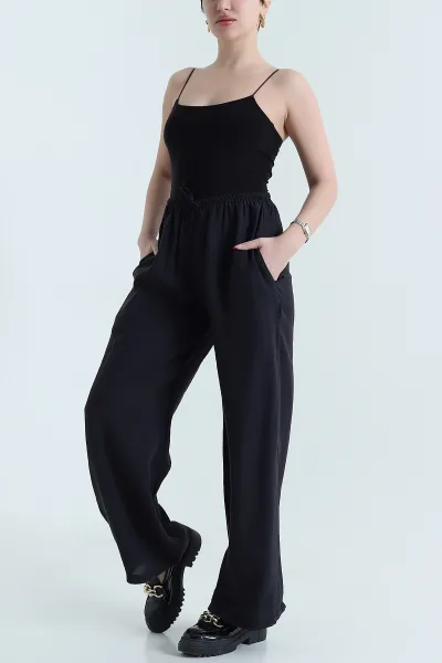 Siyah Beli Lastikli Kadın Tensel Pantolon 441587