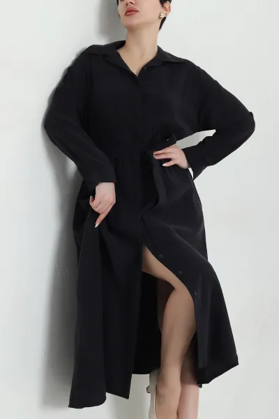 Siyah Beli Lastikli Modal Kadın Elbise 446901