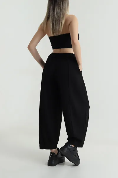 Siyah Beli Lastikli Modal Kadın Şalvar Pantolon 487857