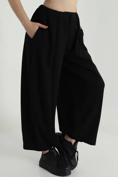 Siyah Beli Lastikli Modal Kadın Şalvar Pantolon 487857