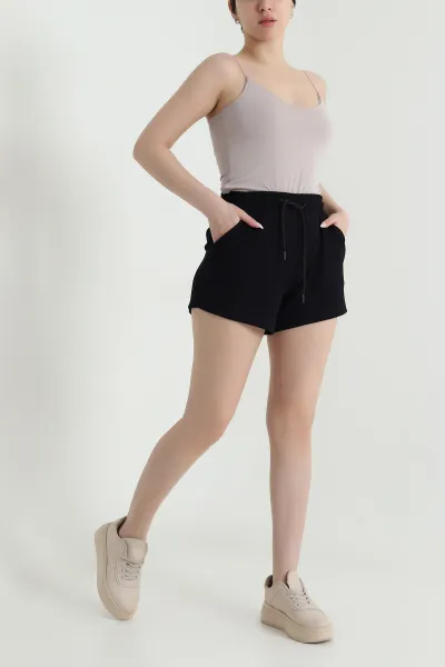Siyah Beli Lastikli Modal Kadın Şort 461565