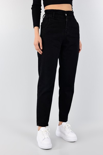 Siyah Beli Lastikli Mom Bayan Kot Pantolon 98438