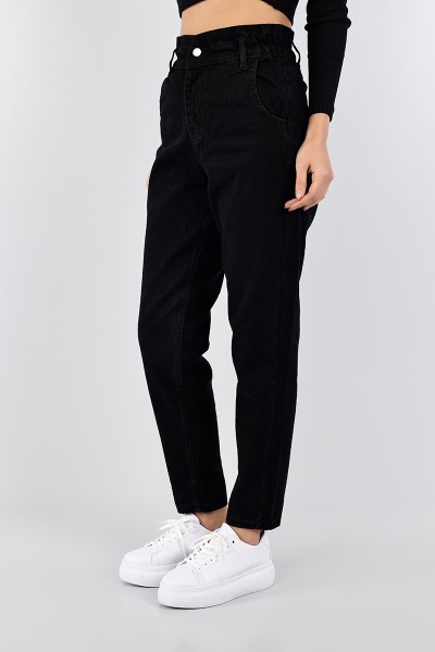 Siyah Beli Lastikli Mom Bayan Kot Pantolon 98438