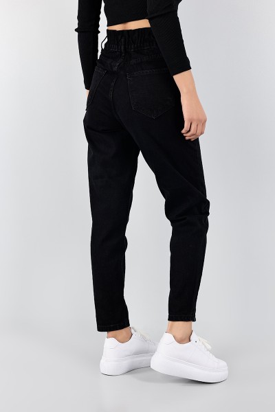 Siyah Beli Lastikli Mom Bayan Kot Pantolon 98438