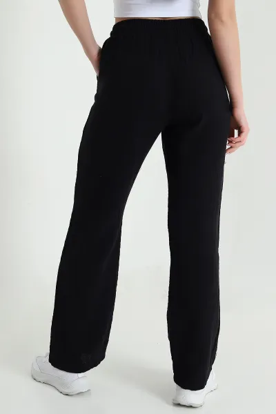 Siyah Beli Lastikli Müslin Keten Kadın Pantolon 457928