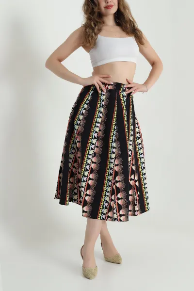 Siyah Beli Lastikli Poplin Dokuma Kadın Etek 479854