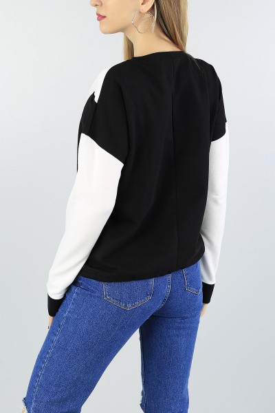 Siyah Beli Sıkmalı Bayan Sweat 55546