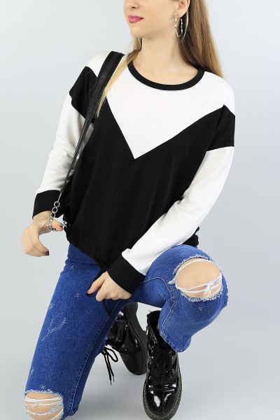 Siyah Beli Sıkmalı Bayan Sweat 55546