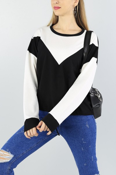 Siyah Beli Sıkmalı Bayan Sweat 55546
