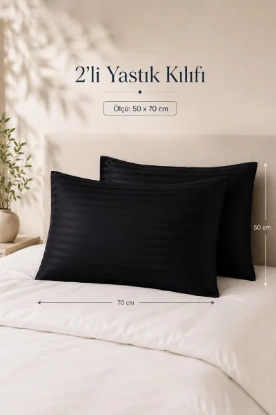 Siyah Bella Home 50x70 Cm 2'li Saten Yastık Kılıfı 474139