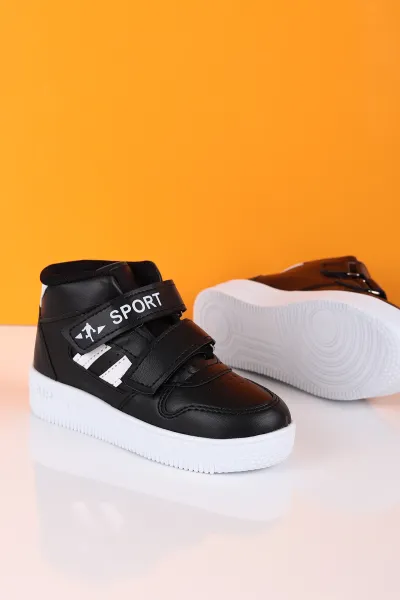 Siyah Beyaz (25-31 Filet) Baskılı Bilekli Erkek Çocuk Spor Ayakkabı 226888