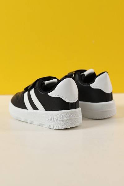Siyah Beyaz  (26-30 Patik) Çift Çizgili Cırtlı Cilt Erkek Çocuk Ayakkabı 208851