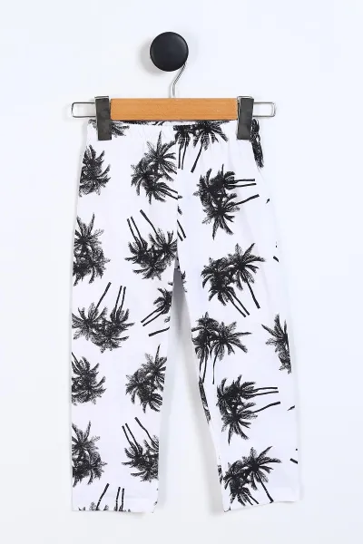 Siyah Beyaz  (3-8 Yaş)Palmiye  Baskılı Ön Düğmeli Erkek Çocuk Pijama Takım 337870