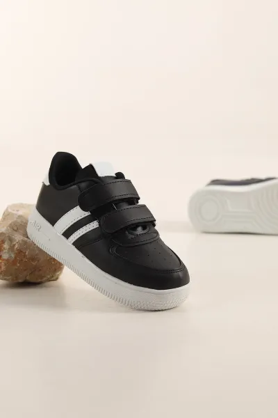 Siyah Beyaz ( 30 - 35 ) Cırt Bantlı Erkek Çocuk Spor Ayakkabı 434117