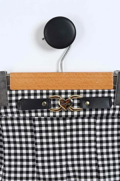 Siyah  Beyaz (4-13 Yaş) Ekose Pileli Bel Lastikli Kız Çocuk Etek 337842