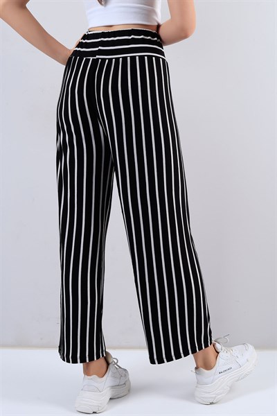 Siyah Beyaz Çizgili Likralı Pantolon 16142B