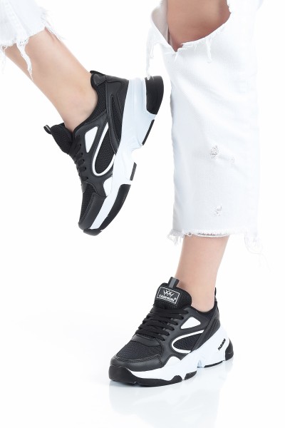 Siyah Beyaz File Detay Bağcıklı Spor Ayakkabı 149354