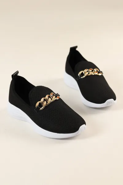 Siyah Beyaz Gold Tokalı Spor Ayakkabı 260729