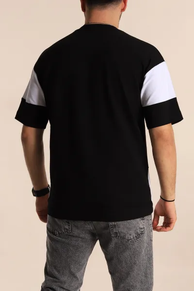 Siyah Beyaz Oversize İki İp Yazı Detay Erkek Tişört 266867