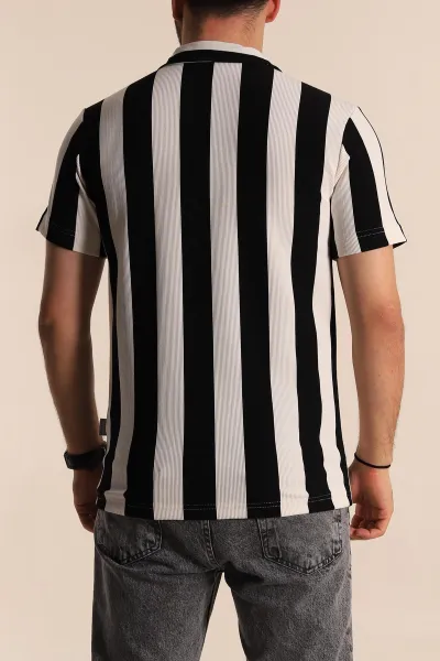 Siyah Beyaz Regular Fit Çizgili Polo Yaka Erkek Tişört 268618